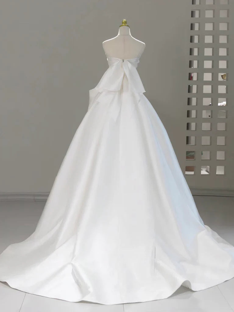 A-Line Sweetheart Neck Satin White Long Prom Dress ED037