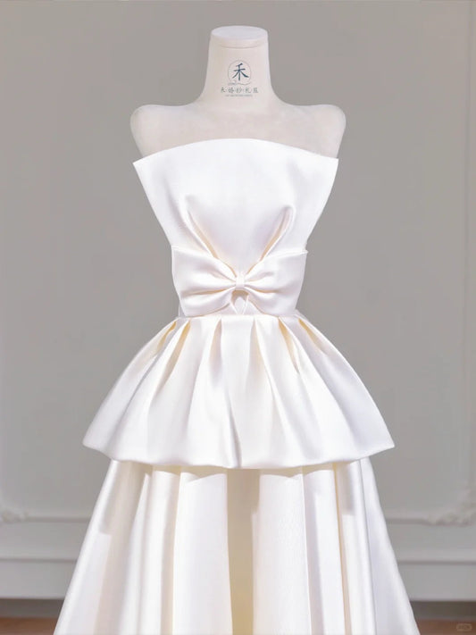 Elegant Strapless Bridal Dress Lace Satin Bow A-Line Wedding Dress Bridal Dress ED03700
