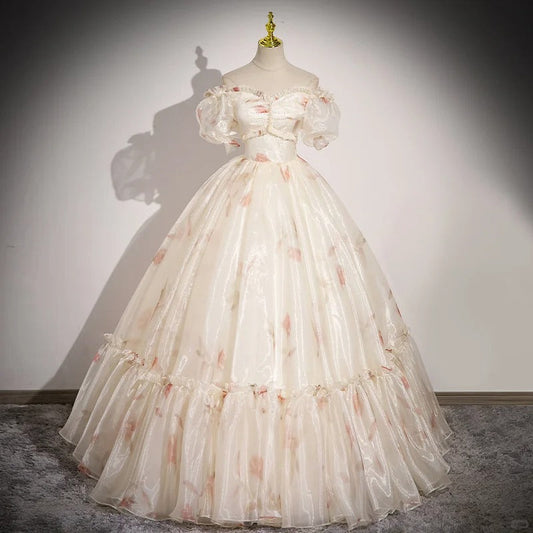 Elegant Off-the-shoulder Light Champagne Ball Gown Quinceanera Dress Organza Sweet 16 Dress ED03702