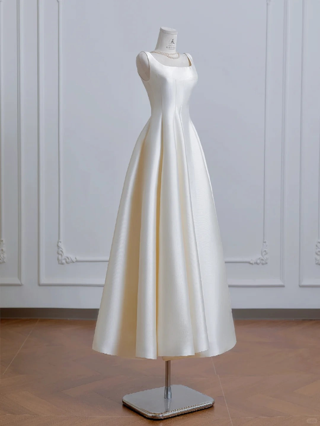Ivory Square Neck Bridal Dress A-Line Satin Wedding Dress Simple Bridesmaid Dress HZ1024