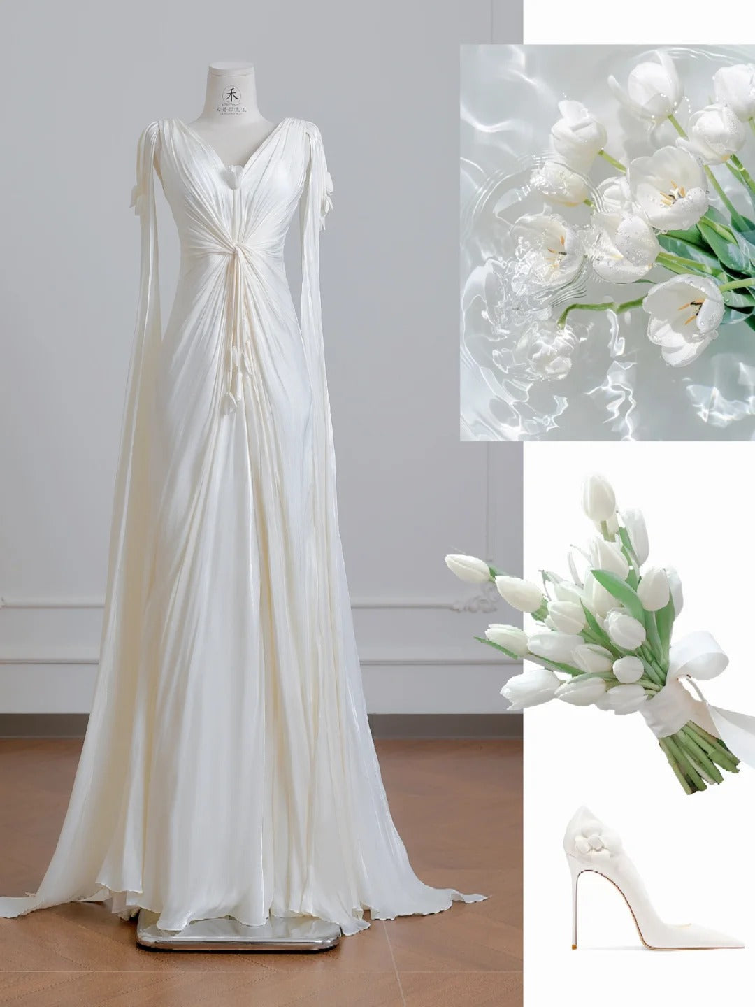 Elegant Light Champagne V-Neck Bridal Gown Sheath Chiffon Wedding Dress Modest Applique Bridal Dress ED03705