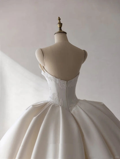 Elegant Ivory Sweetheart Bridal Gown Satin Ball Gown Wedding Dress Modest Bridal Dress ED03706