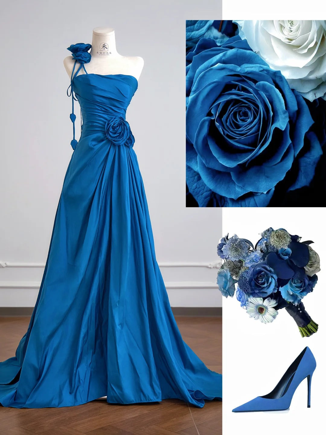 Elegant Blue A-Line Evening Dress Satin Birthday Wear Strapless Graduation Prom Dresses ED03708