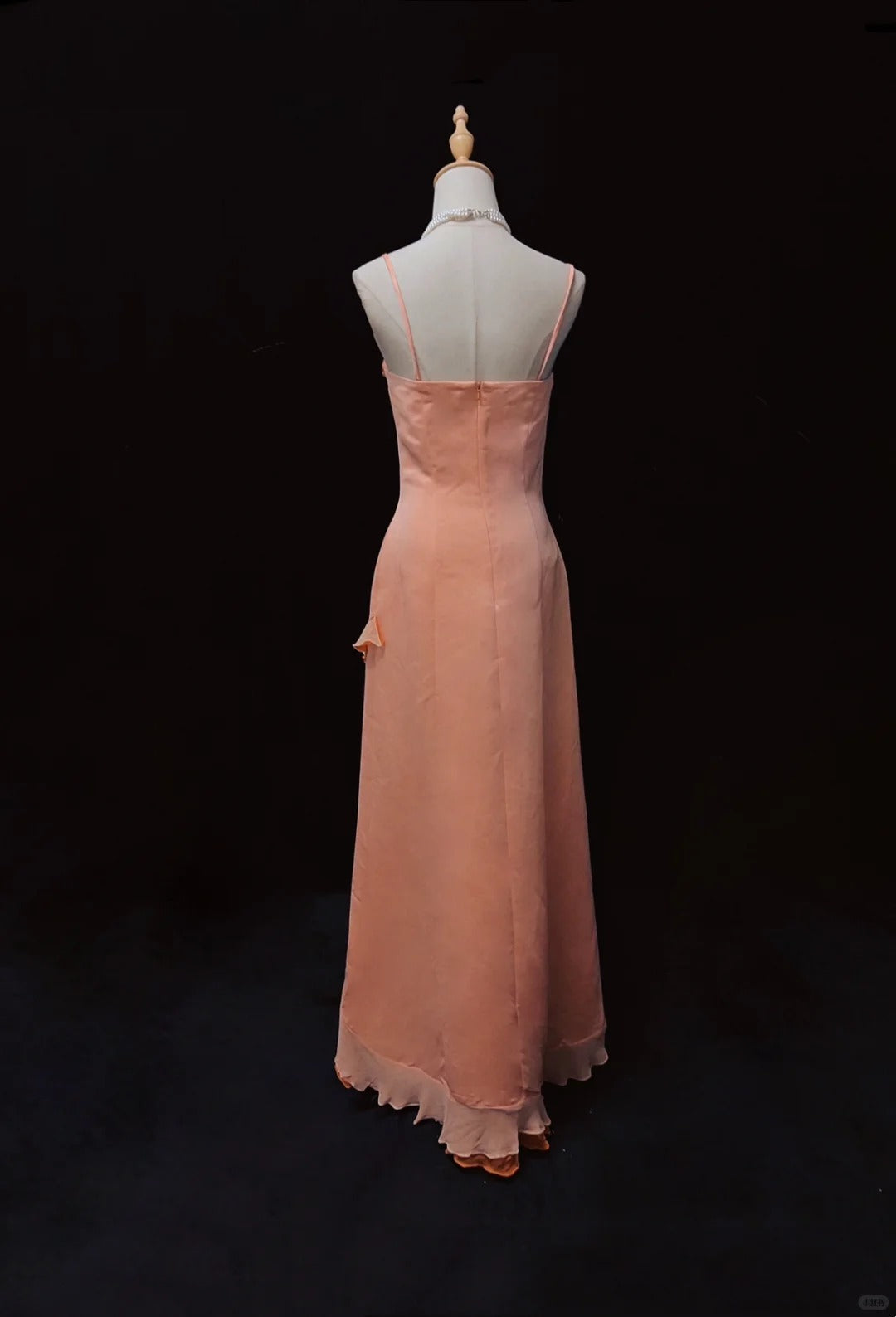 Vintage Sheath Spaghetti Strap Long Prom Dress Fairytale Chiffon Beaded Formal Dress Coral Birthday Party Dress ED03727