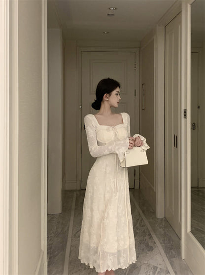 elegant bow A-line long skirt white dress birthday dress HZ1024
