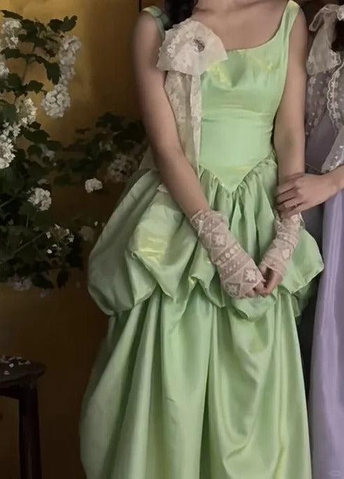 Green Ball Gown Boat Neck Long Prom Dress Satin Birthday Party Dress Formal Evening Dress HZ1024