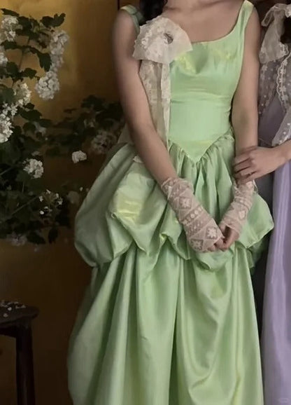 Green Ball Gown Boat Neck Long Prom Dress Satin Birthday Party Dress Formal Evening Dress HZ1024