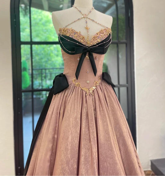 Halter Neck Pink Ball Gown Quinceanera Dress Satin Birthday Dress Fashion Prom Dress HZ1024