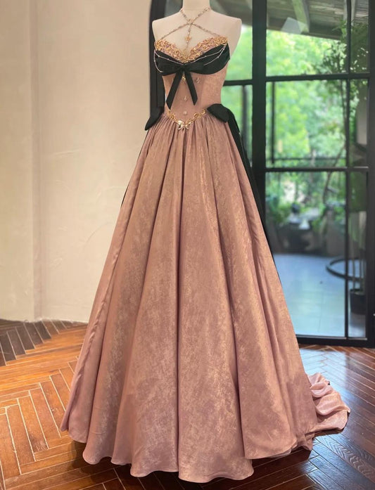 Halter Neck Pink Ball Gown Quinceanera Dress Satin Birthday Dress Fashion Prom Dress HZ1024