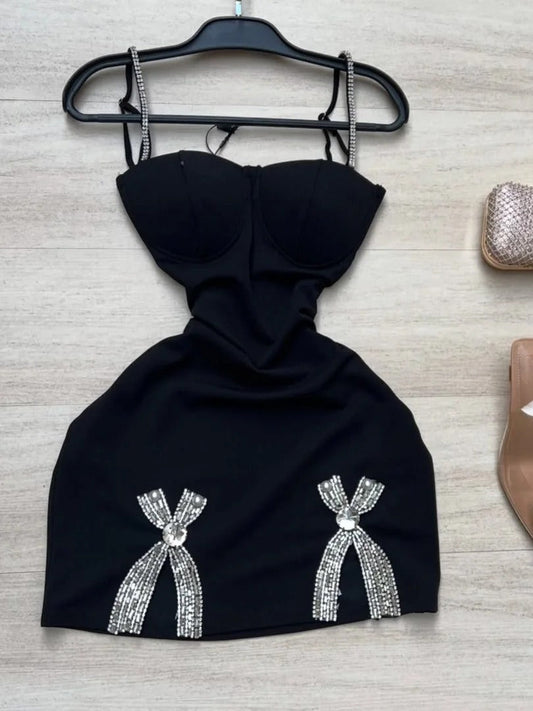 Black Bodycon Birthday Dress Spaghetti Strap Rhinestone Short Homecoming Dress Party Dress HZ1024