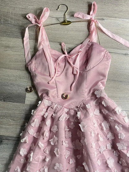 Pink A-line Birthday Dress Strap Tulle Satin Short Homecoming Dress Party Dress HZ1024