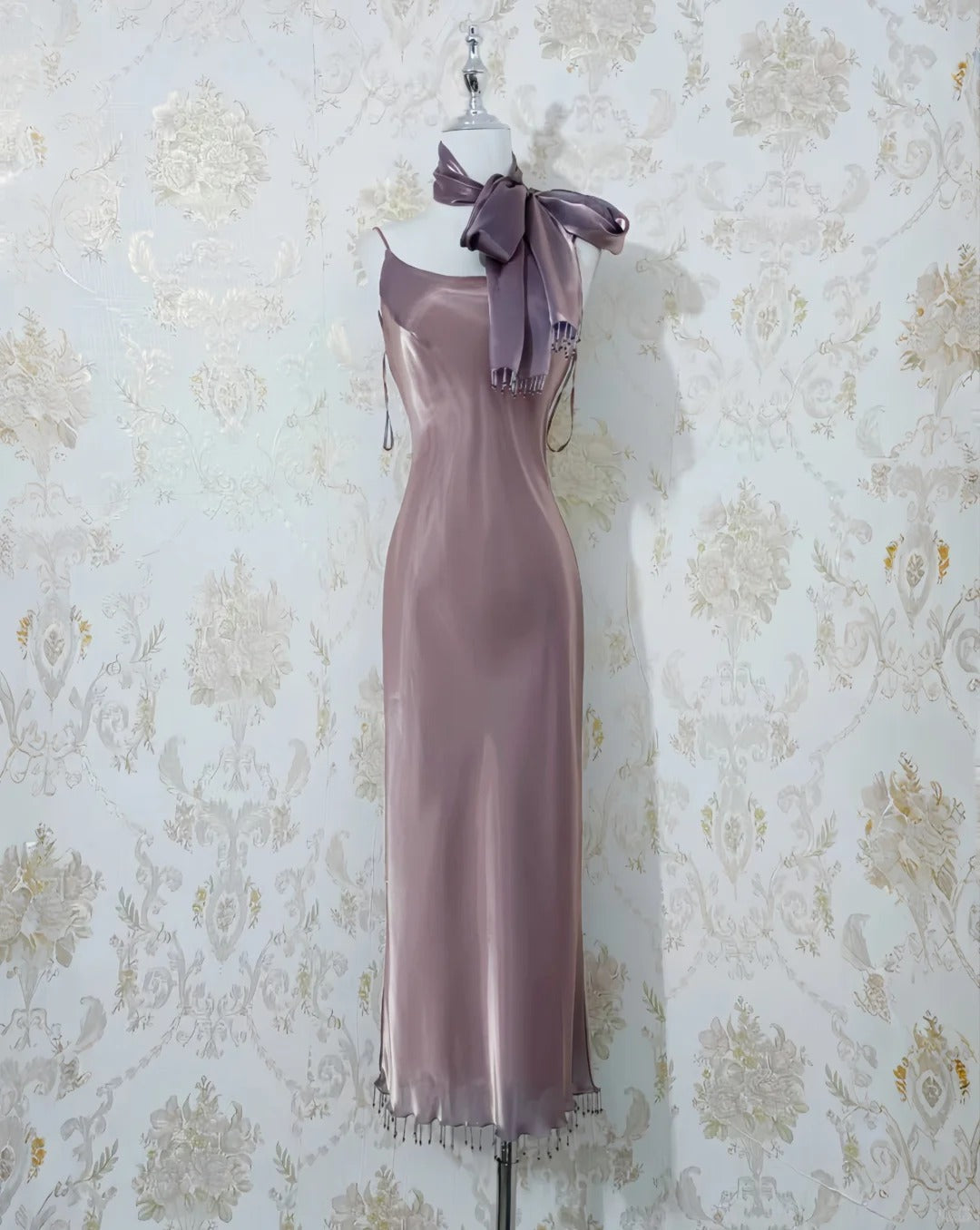 Spaghetti Strap Sheath Gray Purple Long Prom Dress Elegant Satin Evening Dress HZ1024