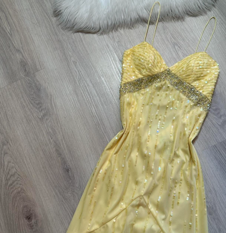 Yellow Spaghetti Strap Sheath Long Prom Dress Elegant Chiffon Evening Dress Birthday Dress HZ1024