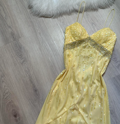 Yellow Spaghetti Strap Sheath Long Prom Dress Elegant Chiffon Evening Dress Birthday Dress HZ1024