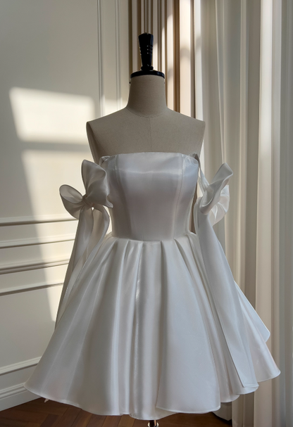 White Birthday Dress Strap Ball Gown Satin Party Dress Short Homecoming Dress HZ1024