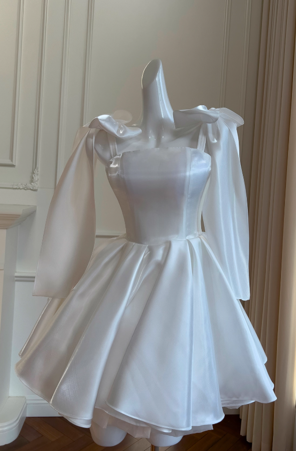 Fashion White Birthday Dress Strap Ball Gown Satin Party Dress Short Homecoming Dress ED03781