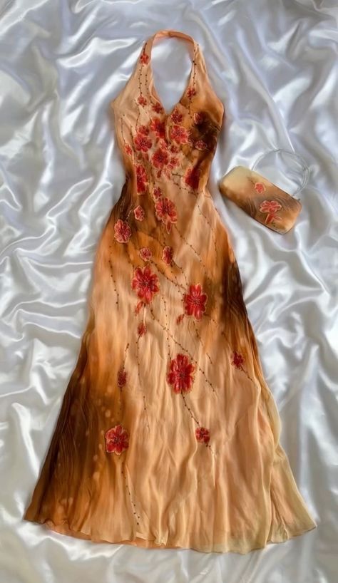 Vintage Sheath Halter Long Evening Gown Gorgeous Orange Chiffon Beaded Formal Dress Birthday Prom Dress ED03801