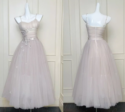 White Modest Spaghetti Strap Ball Gown Tulle Apricot Long Prom Dress Sweet 16 Dress ED03805