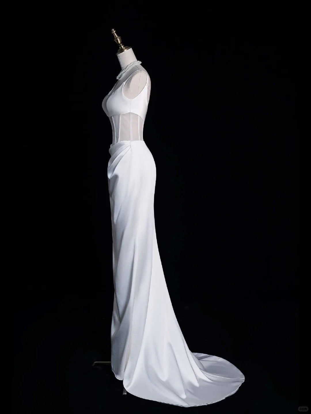 Elegant Sheath White Bateau Neck Satin Bridal Dress Modest Wedding Dress ED03811