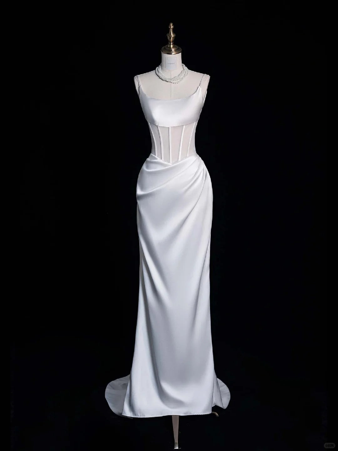 Elegant Sheath White Bateau Neck Satin Bridal Dress Modest Wedding Dress ED03811