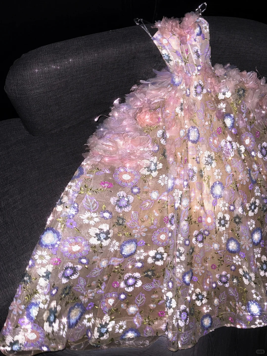 Strapless Ball Gown Quinceanera Dress Tulle Sequin Pink Evening Dress Applique Sweet 16 Dress HZ1024