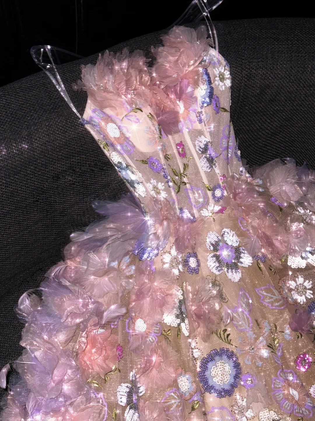 Strapless Ball Gown Quinceanera Dress Tulle Sequin Pink Evening Dress Applique Sweet 16 Dress HZ1024