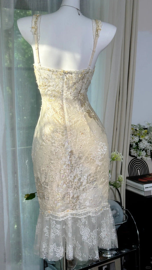Vintage V-neck Bodycon Short Formal Dress Elegant Lace Beaded Evening Dress Homecoming Dress ED03828