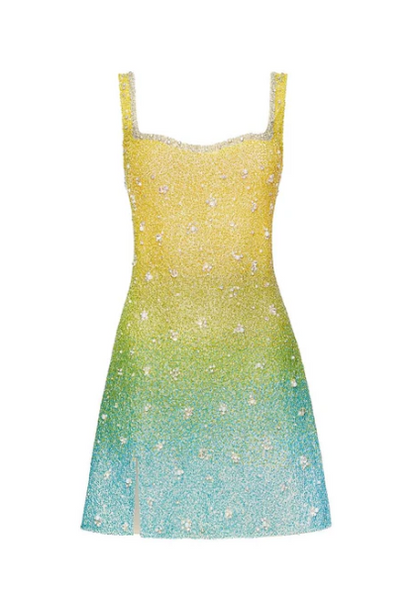 Yellow/Turquoise Sheath Spaghetti Straps Short Formal Dress Elegant Beaded Birthday Outfit Homecoming Dress HZ1024