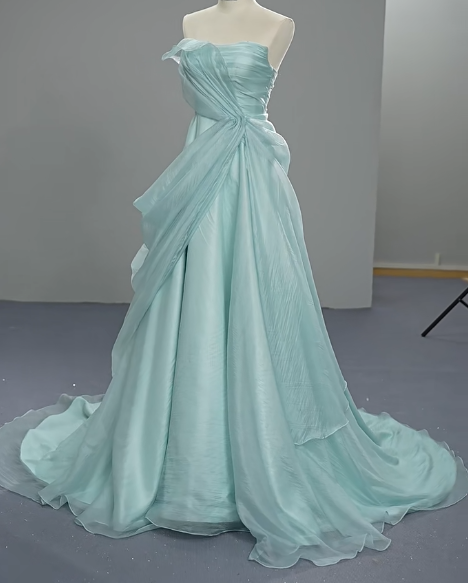 Elegant Strapless A-Line Evening Dress Tiffany Blue Chiffon Formal Dress Modest Long Prom Dress ED03843