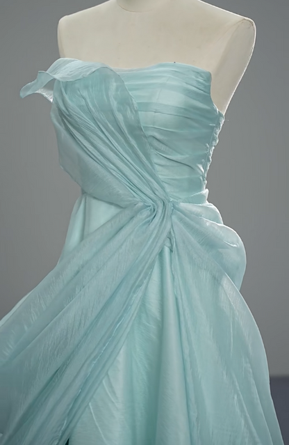 Elegant Strapless A-Line Evening Dress Tiffany Blue Chiffon Formal Dress Modest Long Prom Dress ED03843