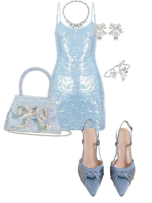 Bodycon Short Party Dress Sparkly Spaghetti Strap Sequin Hoco Dresses Sweet Sky Blue Birthday Outfit HZ1024