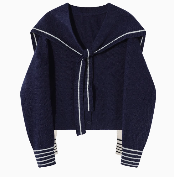 Navy Collar Shawl Knit Cardigan HZ1024