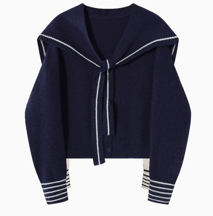 Navy Collar Shawl Knit Cardigan HZ1024