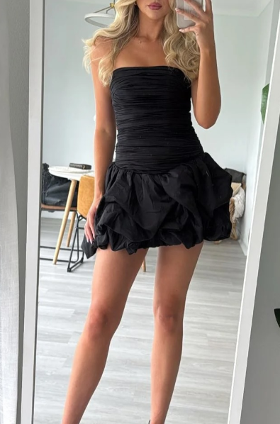Fashion Black Ball Gown Formal Dress Strapless Party Dress Birthday Dress Tulle Short Hoco Dresses ED03875