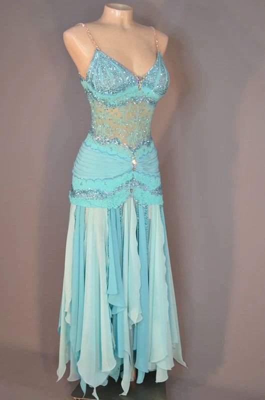 Sheath Formal Dress Gradient Blue Spaghetti Straps Prom Dress Chiffon Elegant Birthday Dress HZ1024