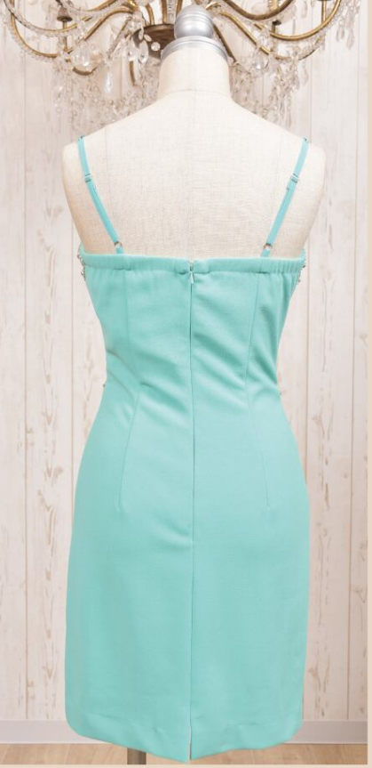 Sheath Blue Spaghetti Strap Formal Dress Vintage Short Beaded Satin Homecoming Outfit Elegant Birthday Dress HZ1024