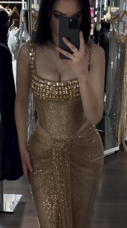 Gold Sheath Corset Long Prom Dresses Square Neck Sequin Mesh Evening Gowns HZ1024
