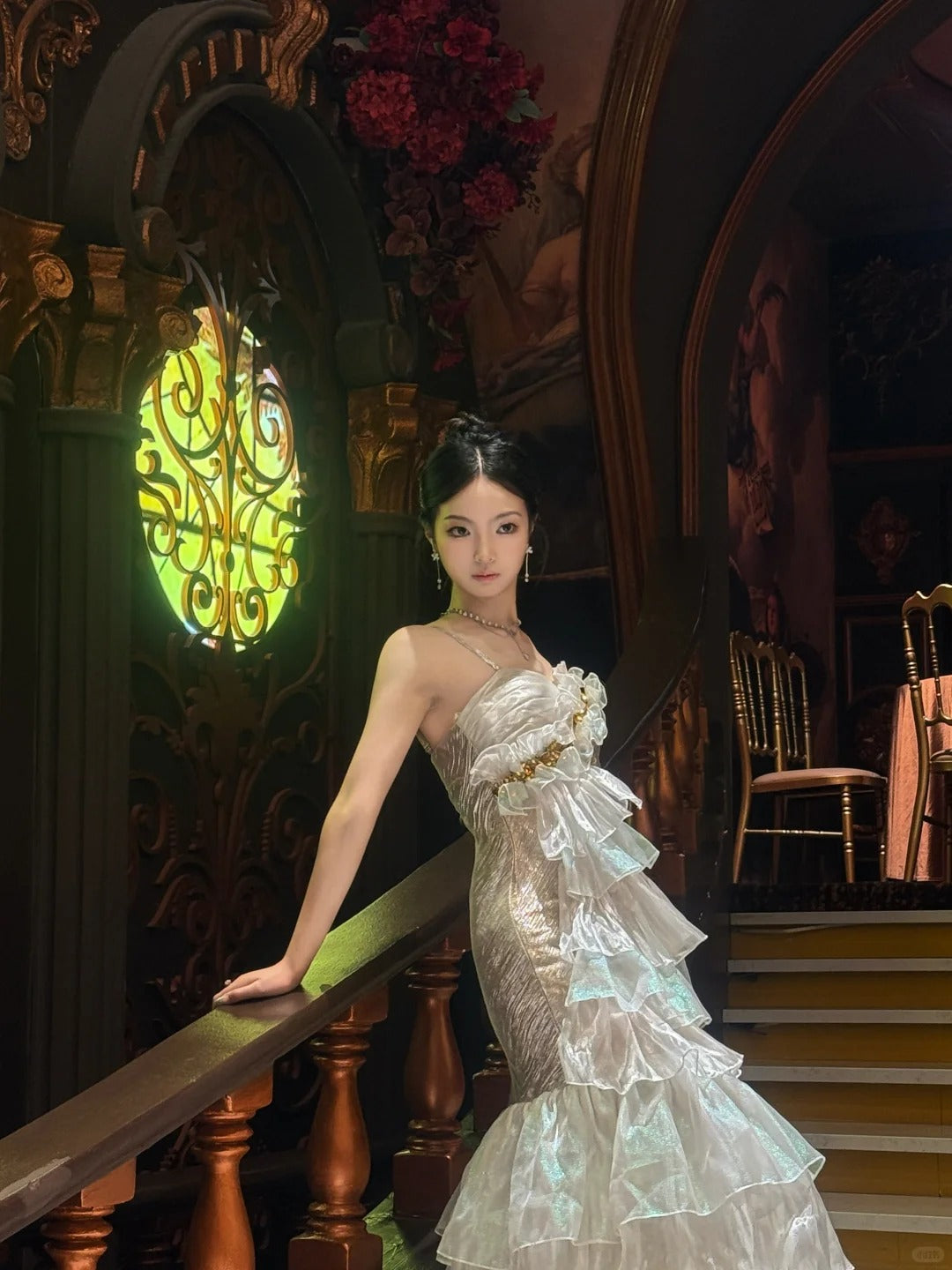 Vintage Mermaid Spaghetti Strap Long Prom Dresses Elegant Tulle Beaded Birthday Evening Dress ED03896