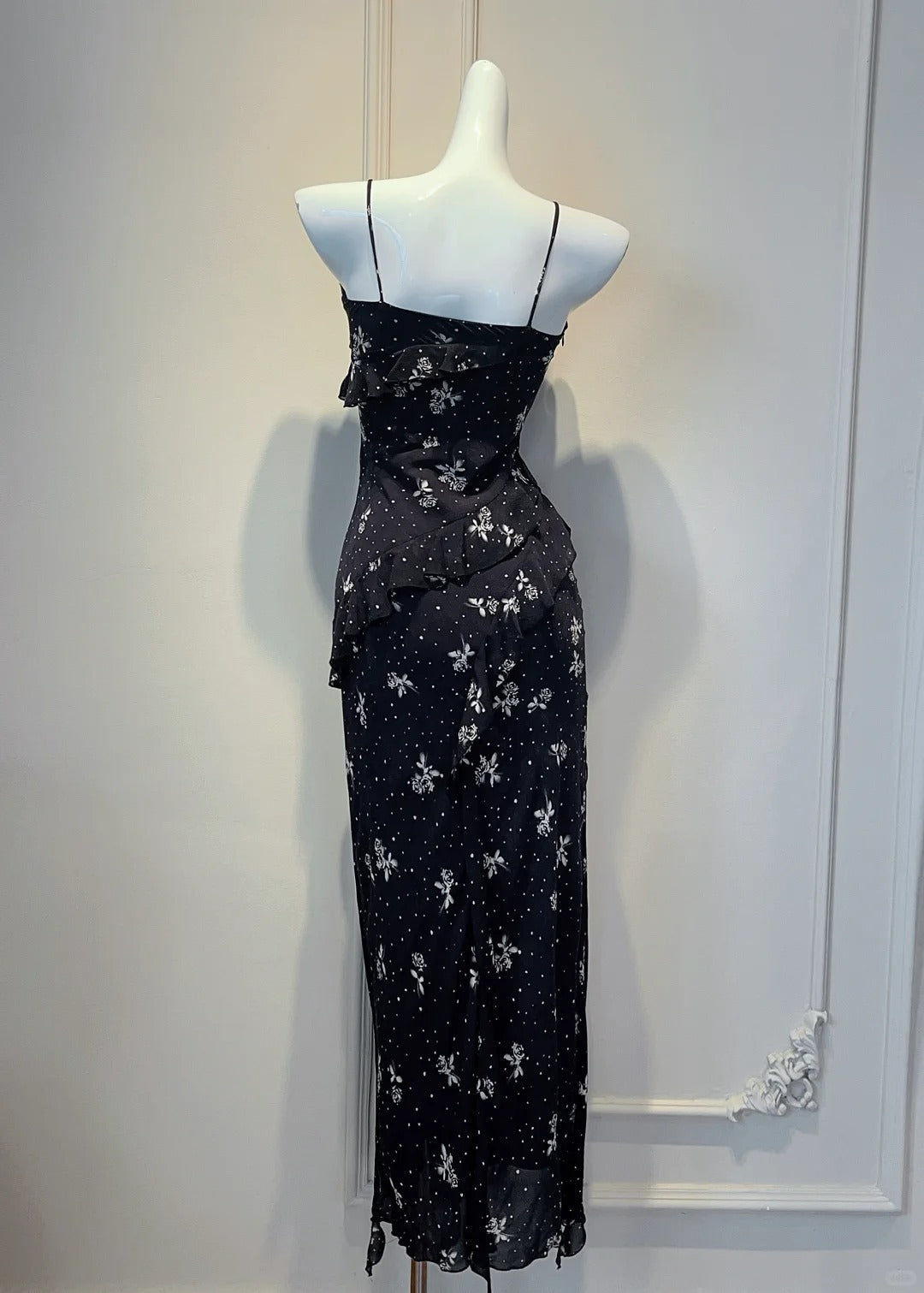 Elegant Balck Sheath Straps Evening Dress Chiffon Floral Party Dress 16th Birthday Outfits ED03901