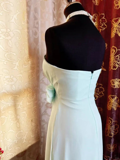Elegant Tiffany Blue Sheath Long Prom Dress Chiffon Vintage Evening Gown Sweetheart Formal Dress ED03902