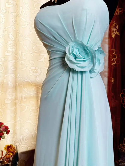 Elegant Tiffany Blue Sheath Long Prom Dress Chiffon Vintage Evening Gown Sweetheart Formal Dress ED03902