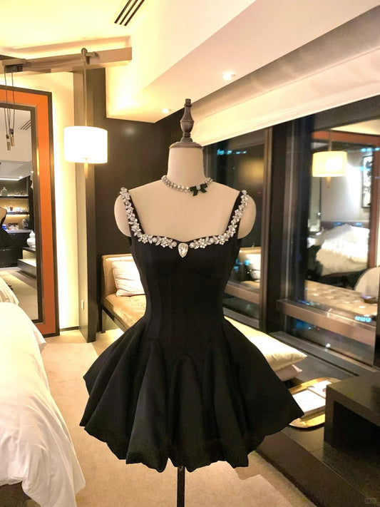 Straps Ball Gown Short Hoco Dresses Satin Rinestones Birthday Dress Cute Party Formal Dress HZ1024