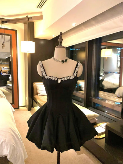 Stunning Straps Ball Gown Short Hoco Dresses Satin Rinestones Birthday Dress Cute Party Formal Dress  ED03907