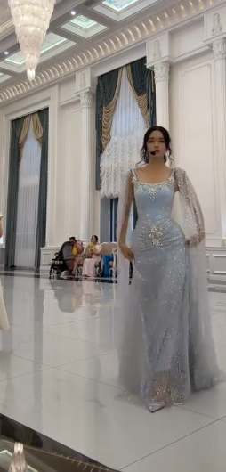Elegant Square Neck Sheath Formal Evening Dresses Sparkly Gray Blue Tulle Sequin Long Prom Dresses ED03913