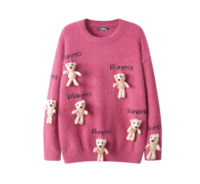 Cute doll 3D bear pendant imitation mink sweater  ED0392