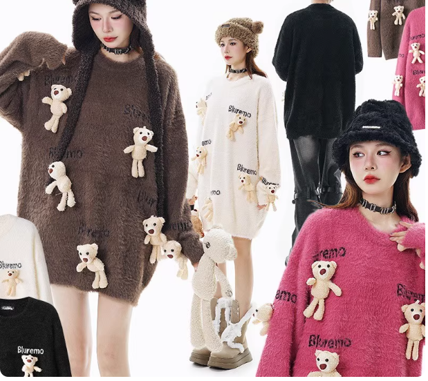 Cute doll 3D bear pendant imitation mink sweater  ED0392