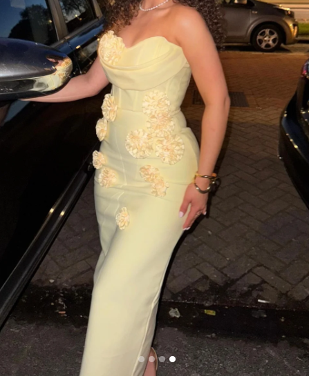 Elegant Yellow Sheath Evening Gown Modest Sweetheart Neck Applique Formal Dress Satin Birthday Outfit ED03926