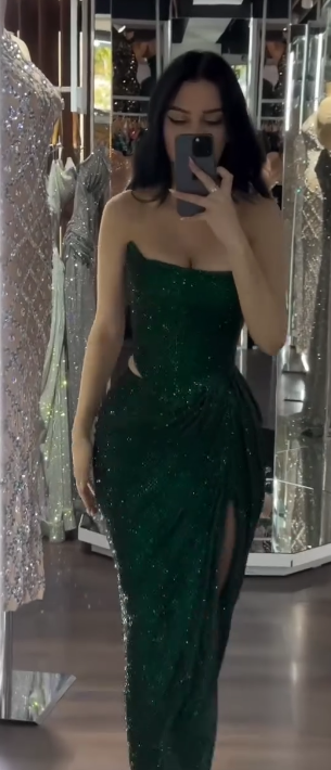 Dark Green Sheath Evening Gowns Sexy Strapless Corset Formal Dress Wedding Guest Dress HZ1024