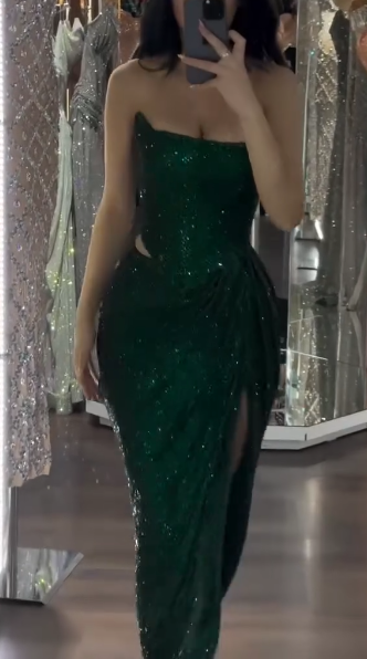 Dark Green Sheath Evening Gowns Sexy Strapless Corset Formal Dress Wedding Guest Dress HZ1024