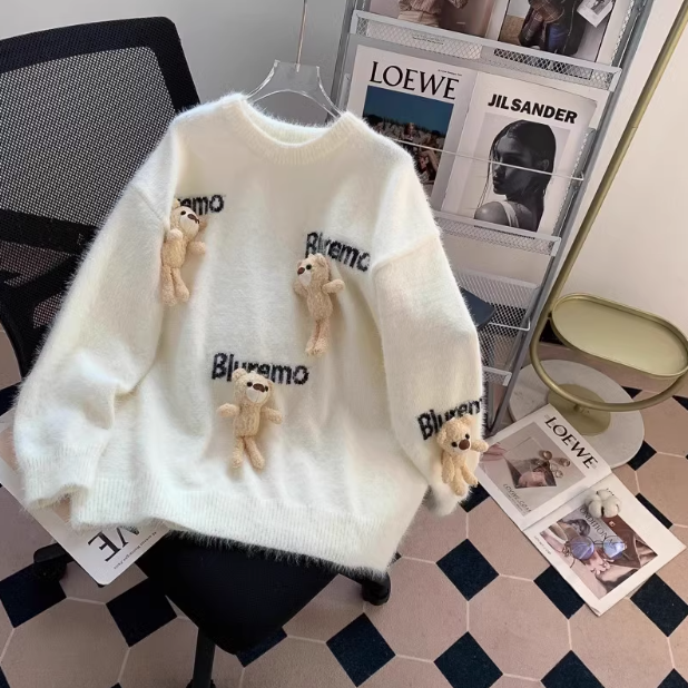 Cute doll 3D bear pendant imitation mink sweater  ED0392
